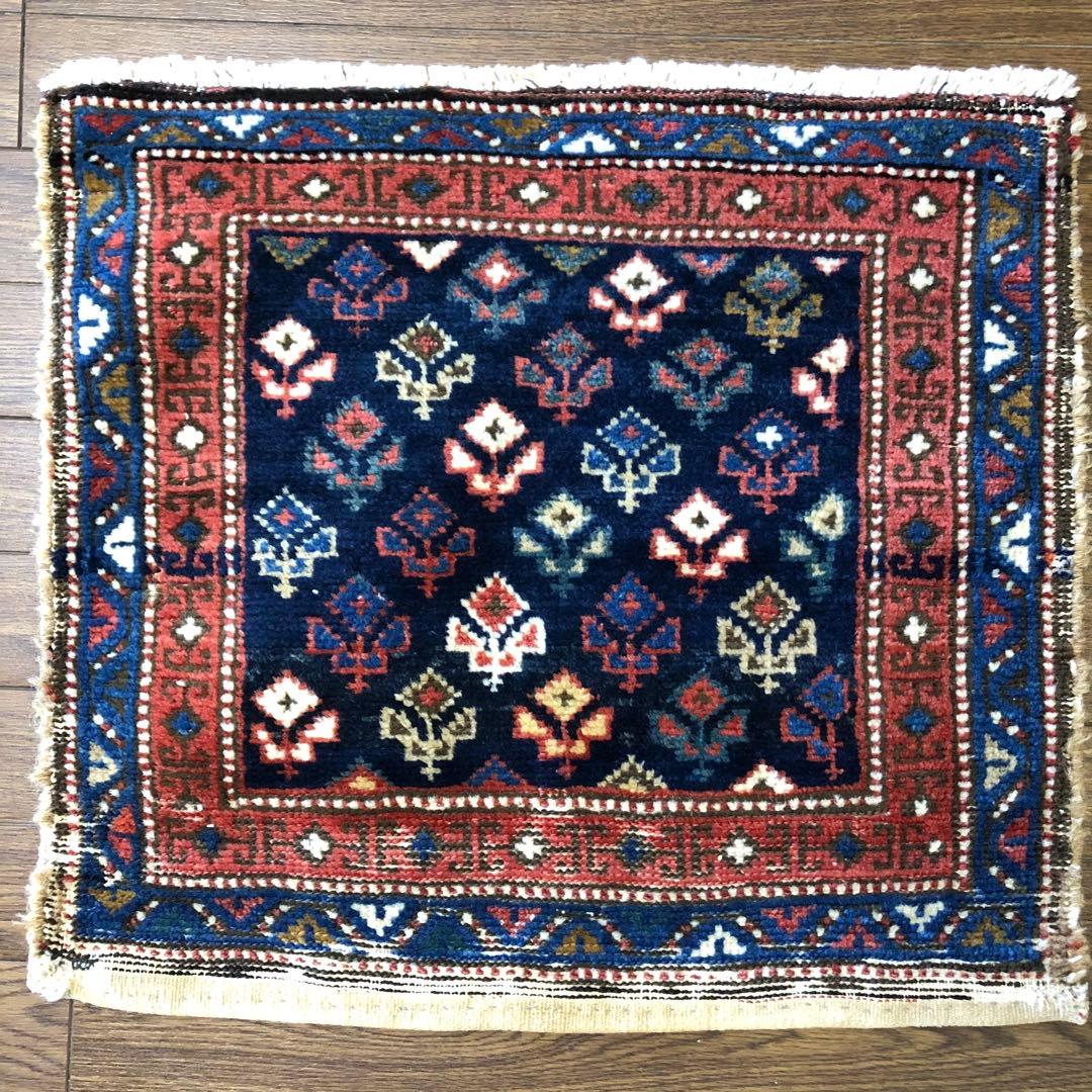 セミアンティーク絨毯 クルド系 植物柄の袋表 手織り トライバルラグ