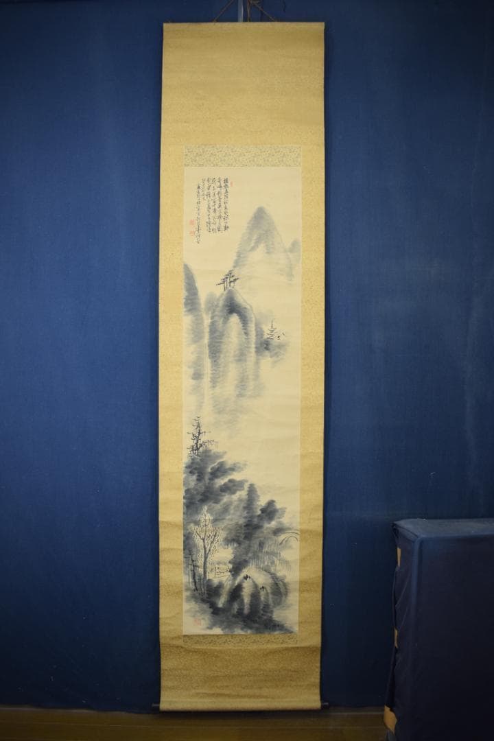 【真作】田能村直外/麦友/山水人物画賛/掛軸☆宝船☆Z-310