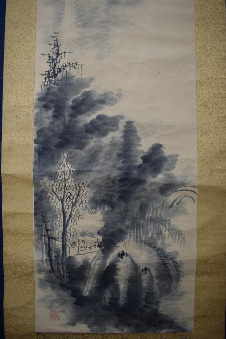 【真作】田能村直外/麦友/山水人物画賛/掛軸☆宝船☆Z-310