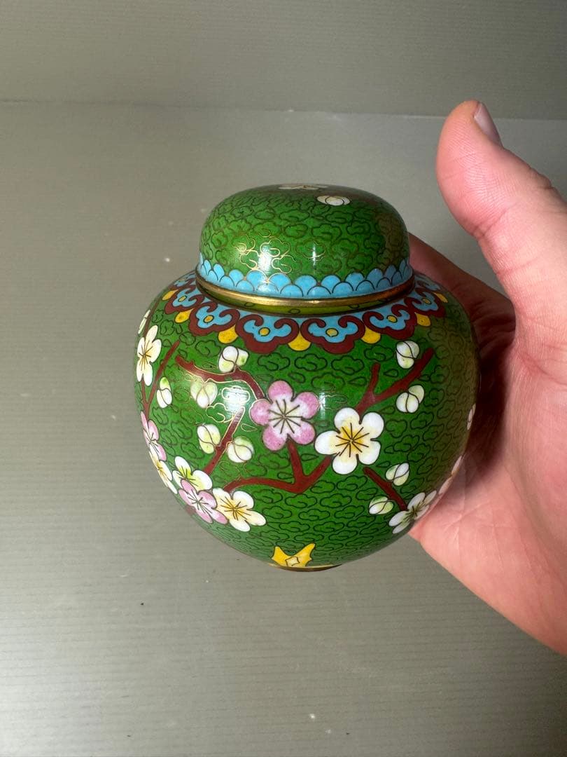 2621 七宝焼 茶入 梅柄 中国美術 小物入