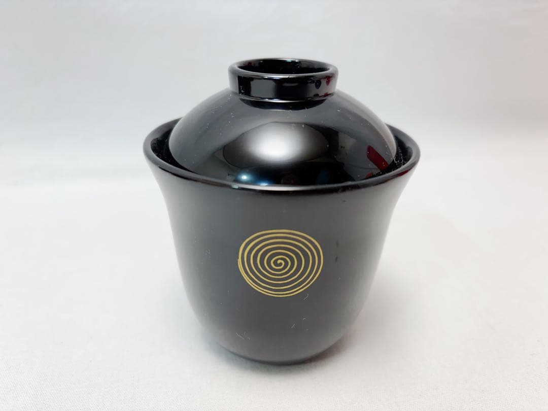 未使用 懐石道具 輪島塗 木製黒真塗 渦蒔絵 箸洗5客揃 小吸物椀 和食器 共箱