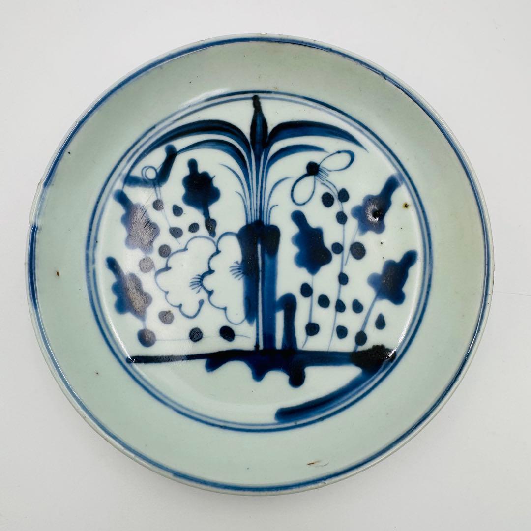 【明治　染付伊万里焼物皿　中皿　5客】時代　骨董　アンティーク