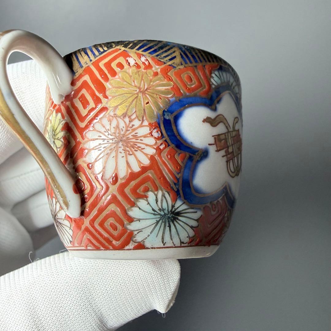 明治時代　アンティーク有田　大聖寺　色絵菊花文様　デミタス　ぐい呑み　7個