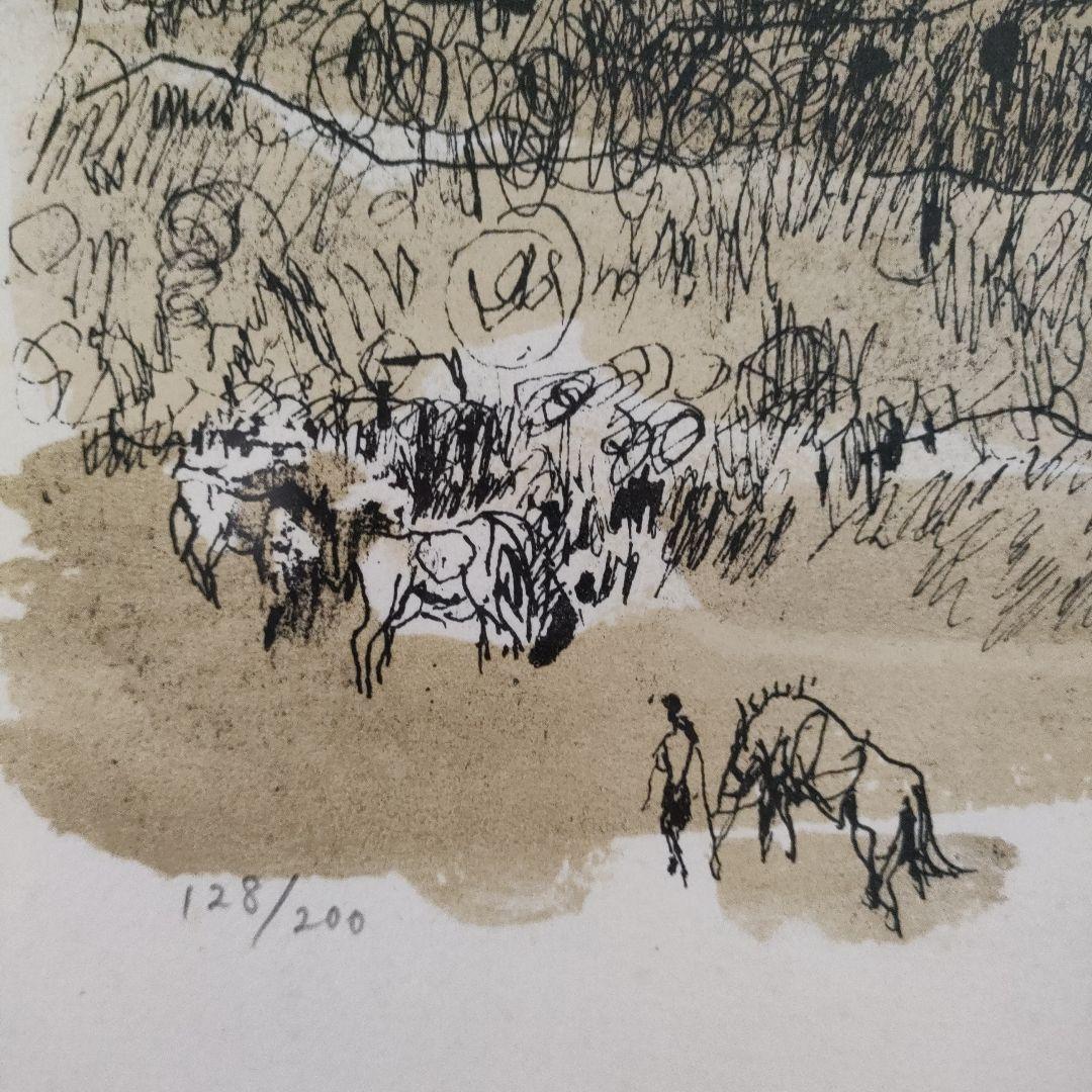 高畠達四郎　リトグラフ『丘上の城』自筆サイン＆落款入り、1980年制作