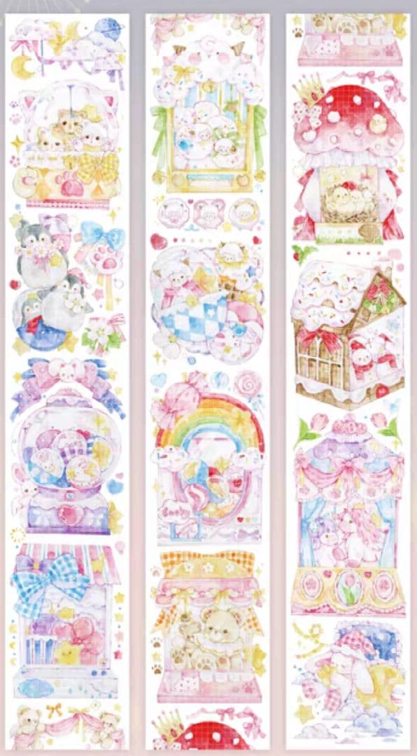 巻売 630★ 海外 マスキングテープ マステ PET 熊 猫 兎 動物 虹光