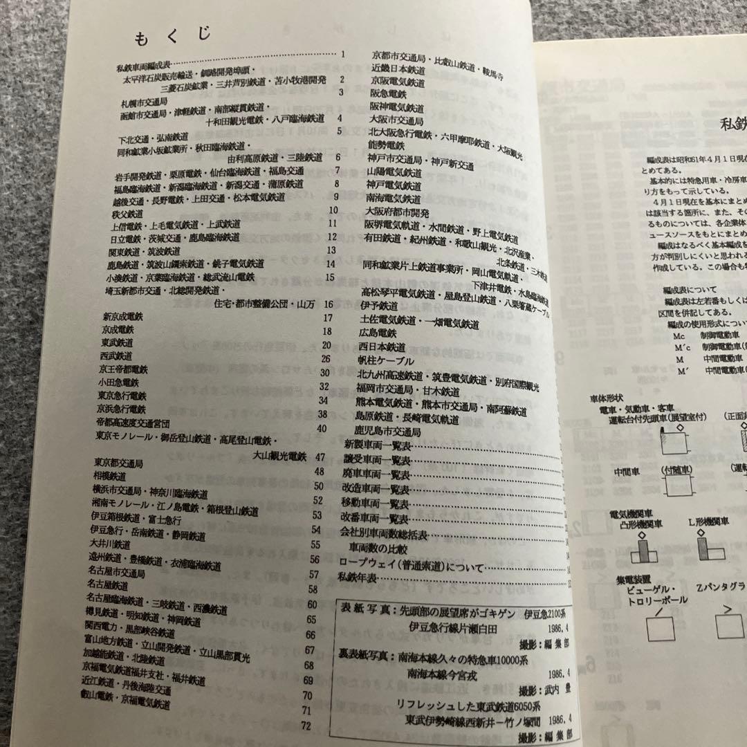 私鉄車両編成表 86年版　ジェー・アール・アール　1986年