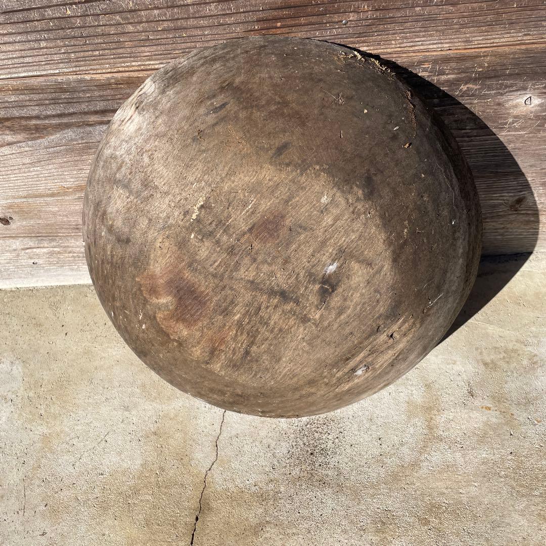 時代不明　シャビーな木鉢　木製 丸型ボウル 使用感あり