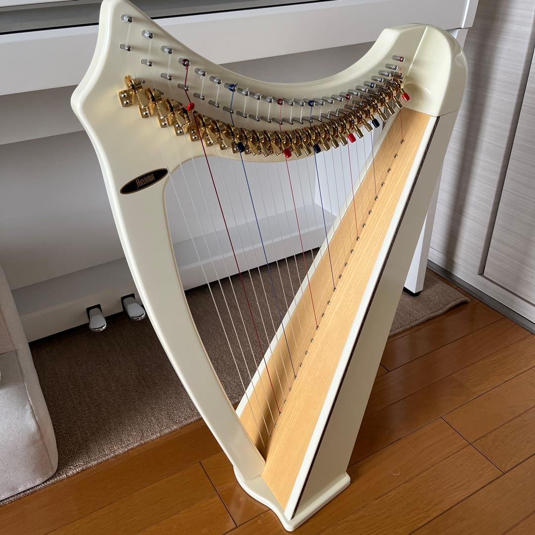 青山ハープ　サウルハープ　25S ホワイト　専用ケース付き　25弦　楽譜台も