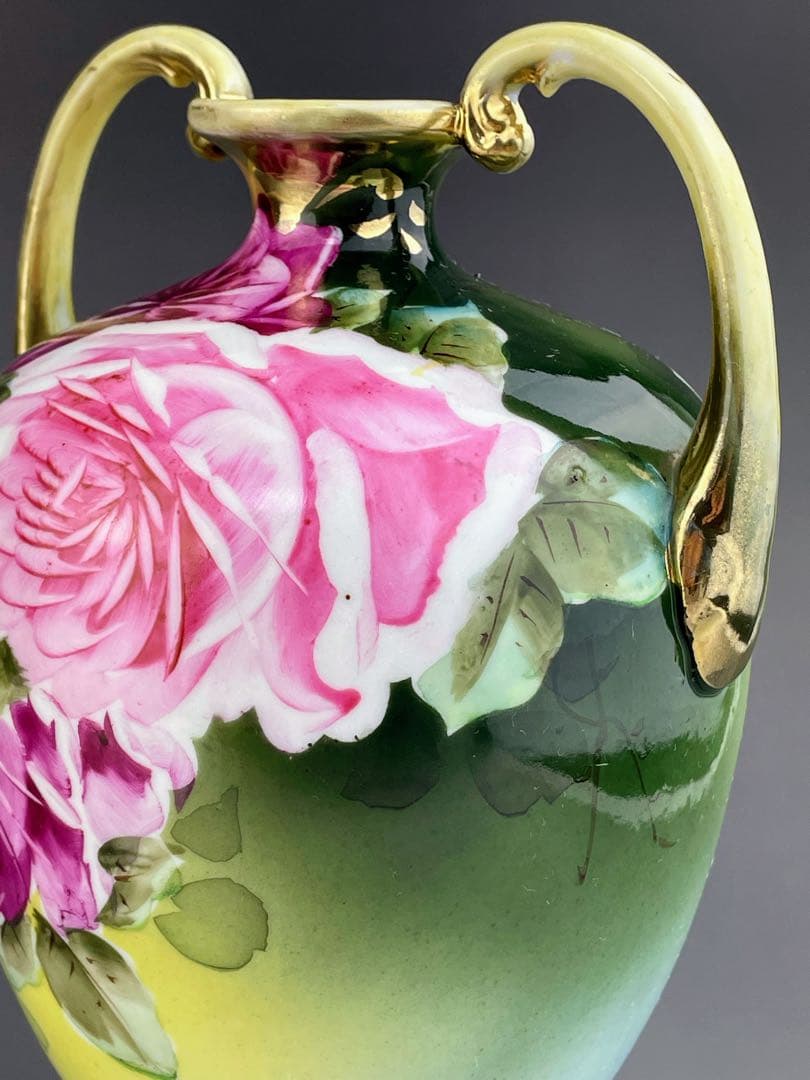 オールドノリタケ 22.1㎝ 薔薇文花瓶 金彩 バラ図　ばら 金彩 花器 花瓶