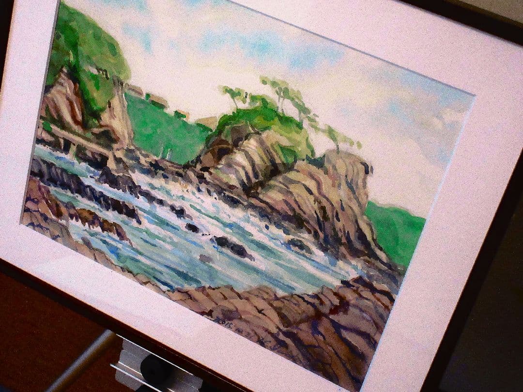 荒崎海岸 水彩画 2015年制作額縁付き