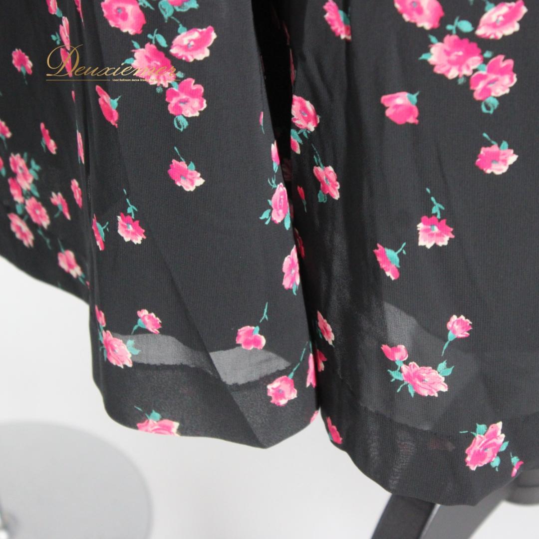 【美品 日本製社交ダンス衣装】ワンピース ドレス Sanline 黒 緑