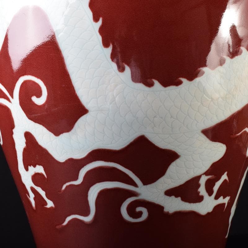 中国　缸豆紅釉　龍文瓶　梅瓶　M　7313A