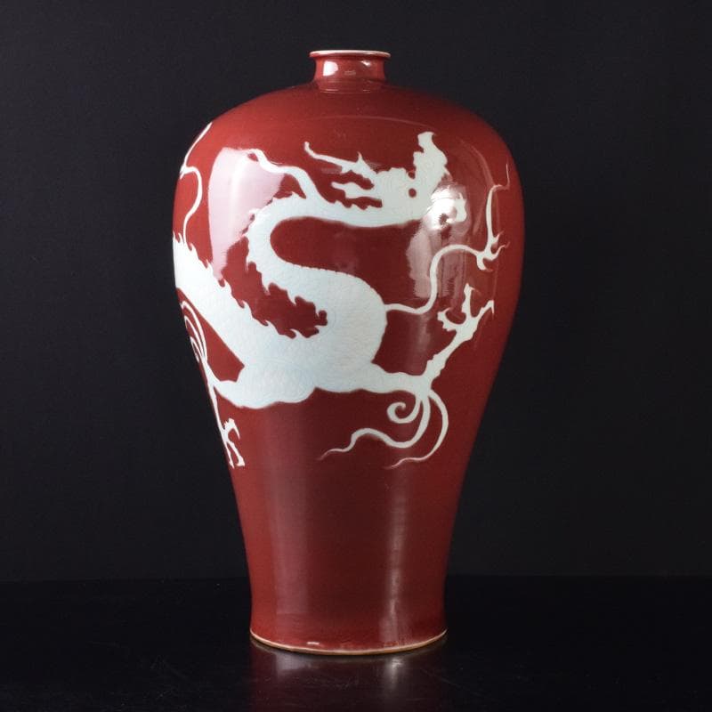 中国　缸豆紅釉　龍文瓶　梅瓶　M　7313A