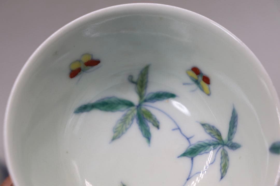 中国　とう彩　花草紋高足杯　大明成化年製銘　送料込み1019