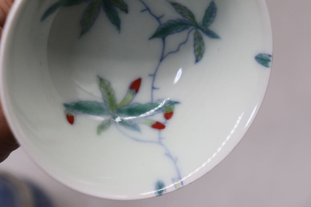 中国　とう彩　花草紋高足杯　大明成化年製銘　送料込み1019