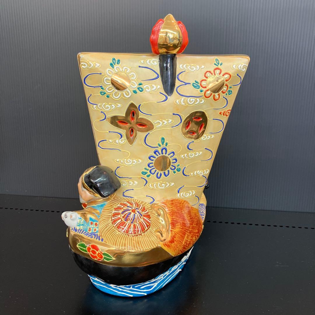 九谷焼七福神 ドラゴン船 置物 陶器製約30cm年代物