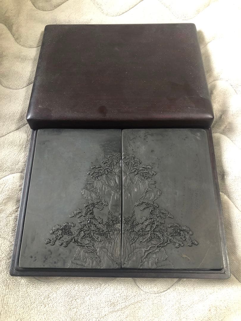 硯 对硯 山水紋 すずり 端溪硯 文房四寶 書道用品 端渓硯