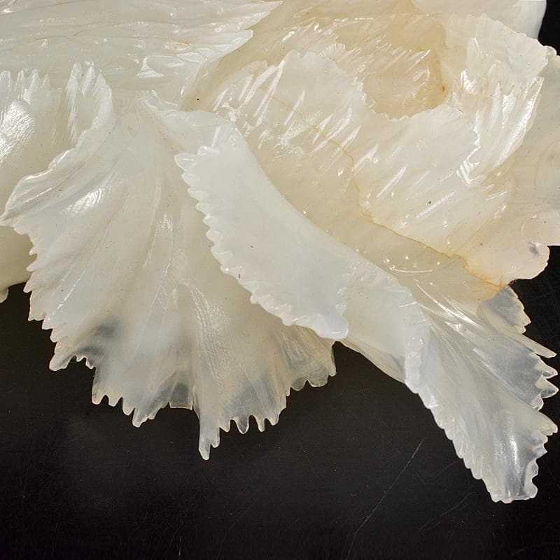 中国　玉石白玉彫刻　白菜　置物　唐木台付　V　R7211B