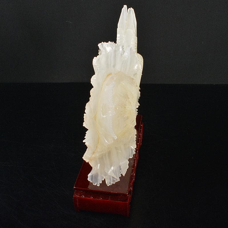 中国　玉石白玉彫刻　白菜　置物　唐木台付　V　R7211B