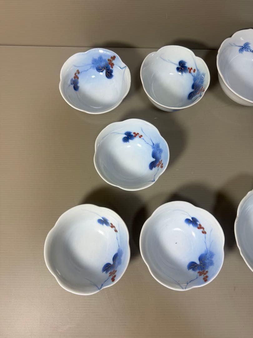 2207   有田焼 芳祥堂特製　葡萄瑠璃　中鉢5客　小鉢5客