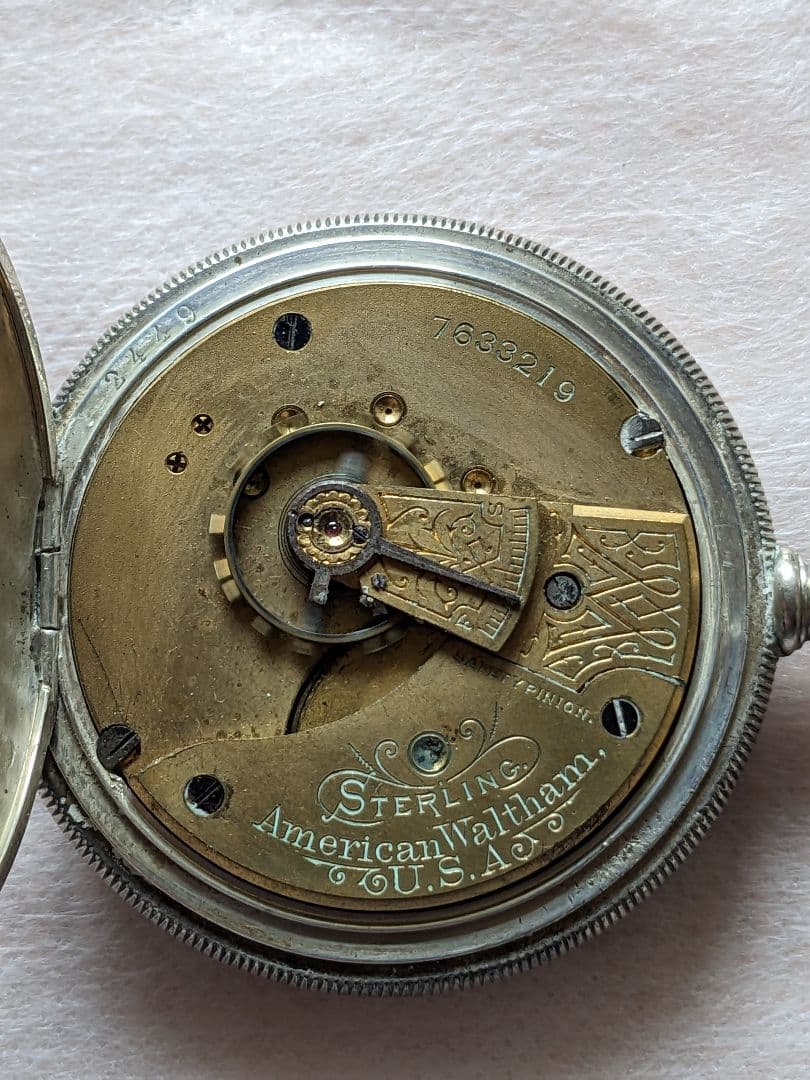 ♦ウォルサム社 銀製鉄道懐中時計 1800年代末頃 アメリカ国内製造 骨董品
