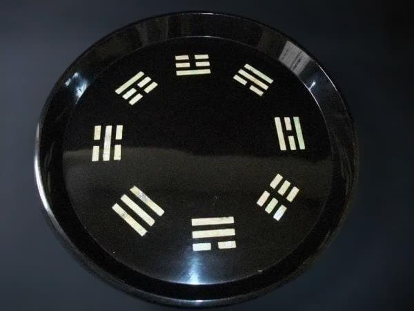 古い 八卦盆 裏千家 青貝 螺鈿 八卦象嵌 39㎝ 本漆器天然木 時代物骨董