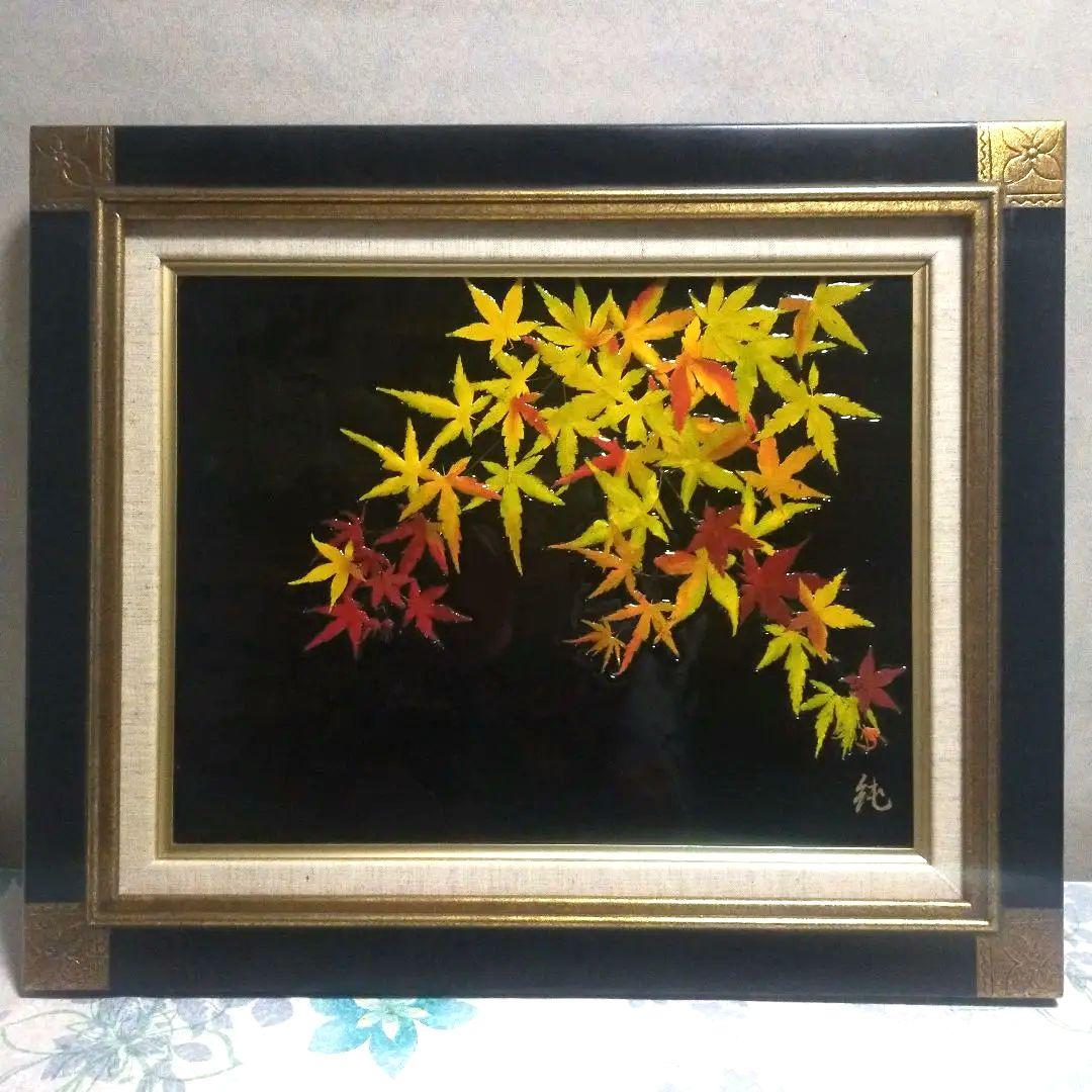 日本絵画 漆画・七宝？木製額