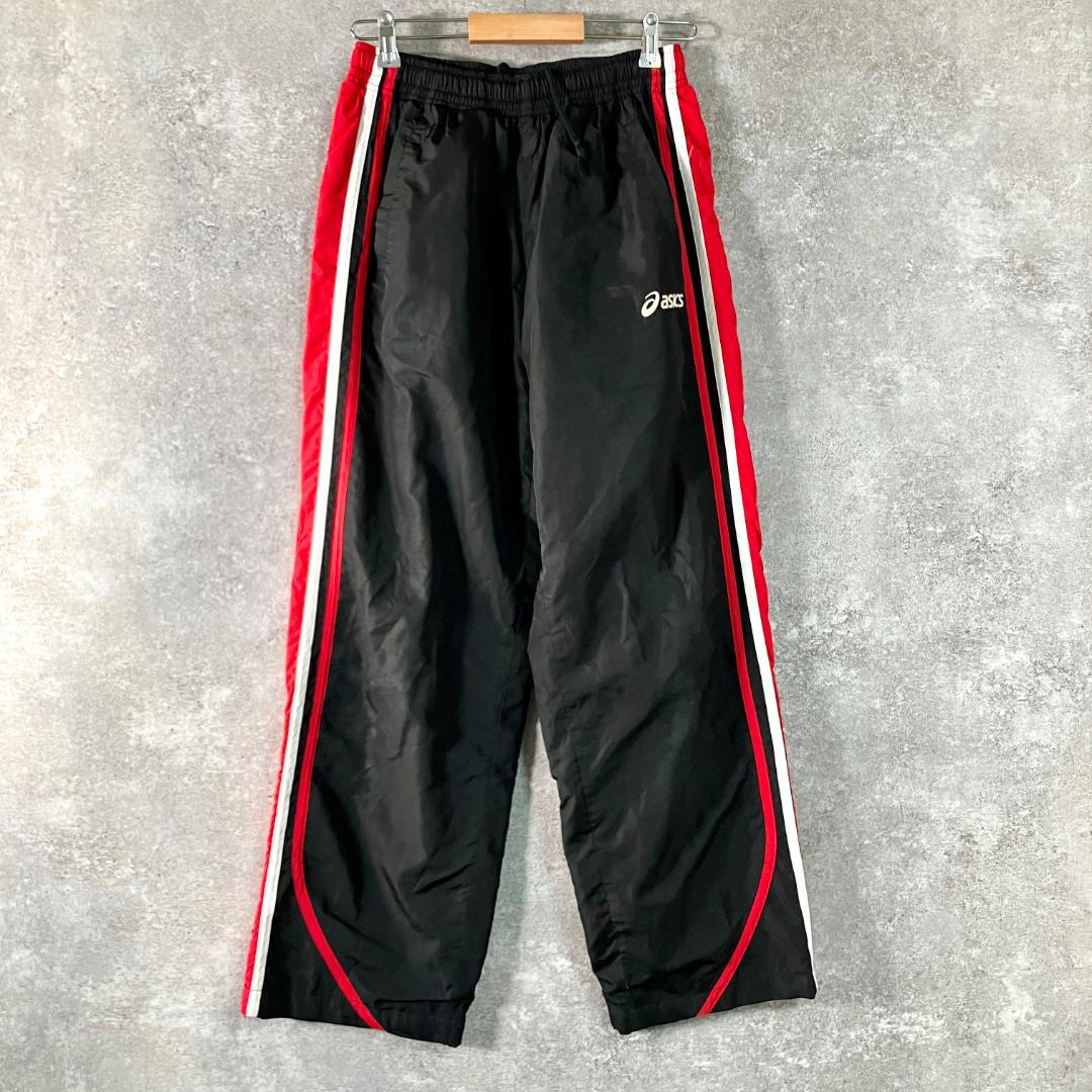 asics　ウィンドブレーカー　セットアップ　ブラック　ボタン　防寒　ロゴ　刺繍