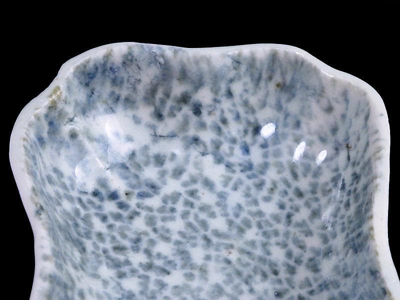 古伊万里　染付　型刷印判　氷裂紋の図　変形皿　江戸期　E655AS-fbsu