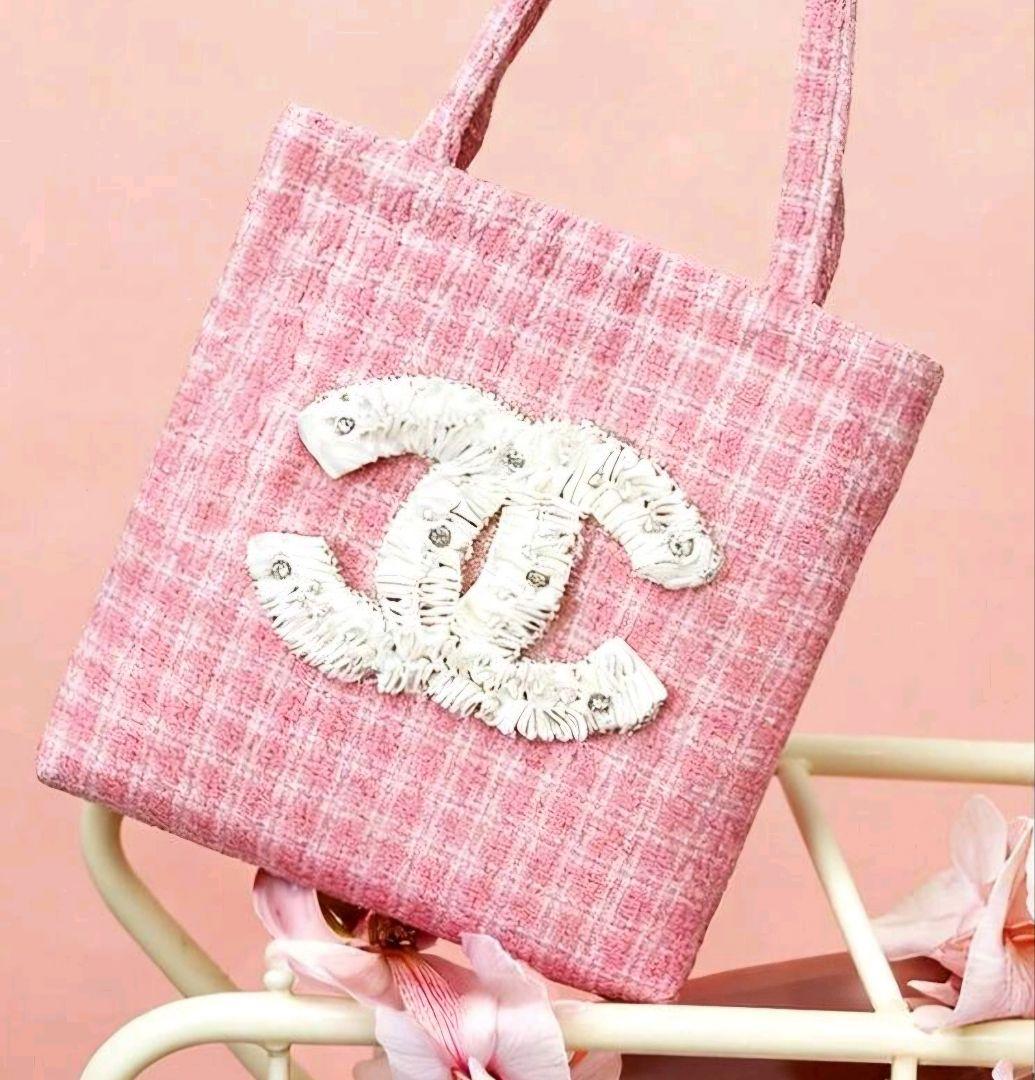 広夢CHANEL ノベルティ トートバッグ ピンク ツイード ビッグココ