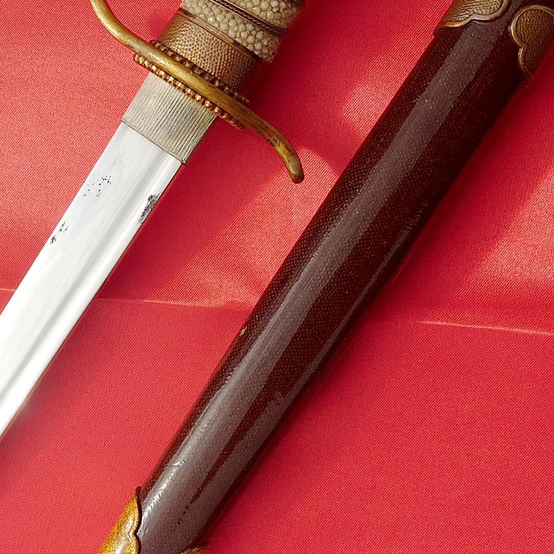 日本軍 海軍 短剣 赤鮫革研出鞘 当時物 リペア品 模造刀