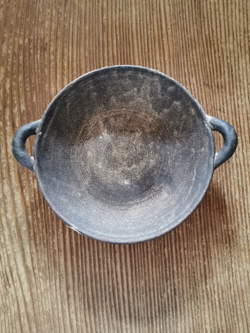 作家物 ギャラリー 個展購入 耳付き墨黒深皿 ワンプレート 2枚ペアセット