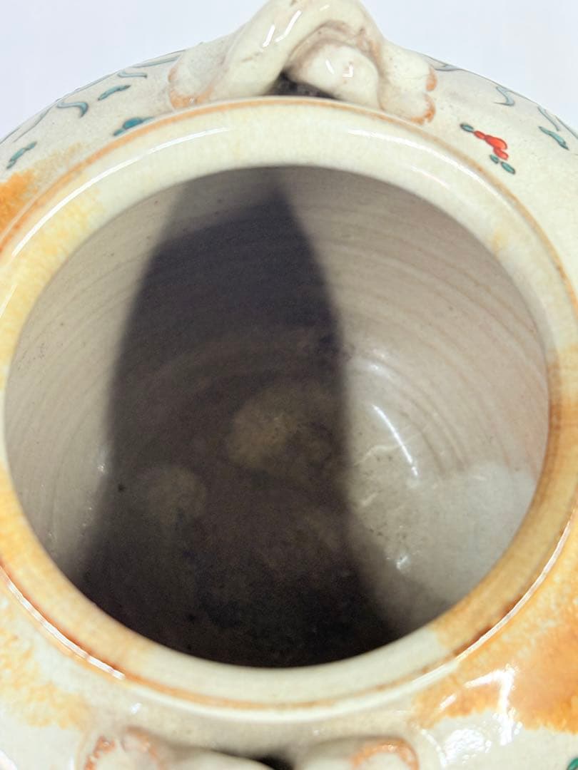 清末〜民国期 中国 景徳鎮 色絵鯉文 双耳 壺 花瓶 古美術 五彩 陶芸