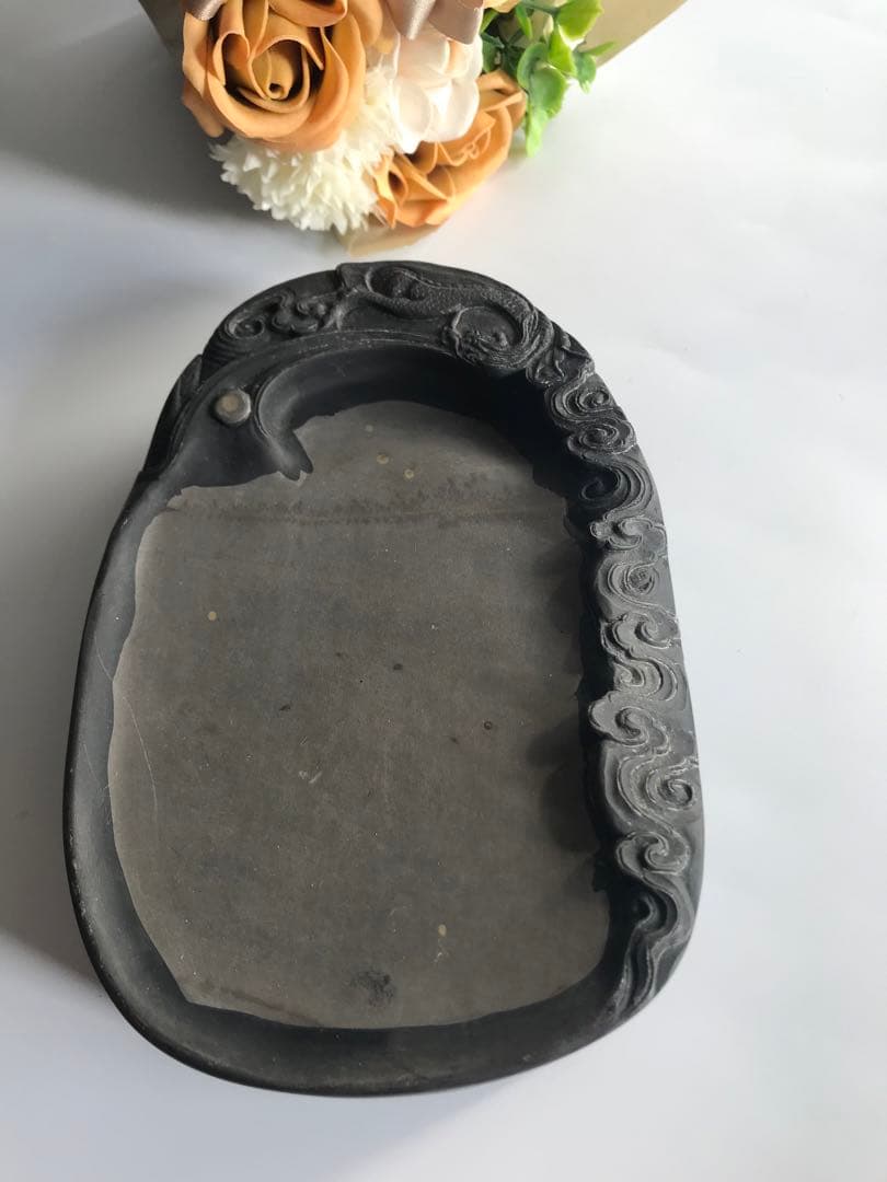 中国美術 端渓硯　雲龍彫刻　石眼 箱入 文房四宝 コレクション