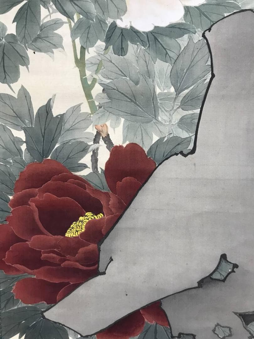 生駒石渓/牡丹に雀図/花鳥図/掛軸/名家伝来/AC-500