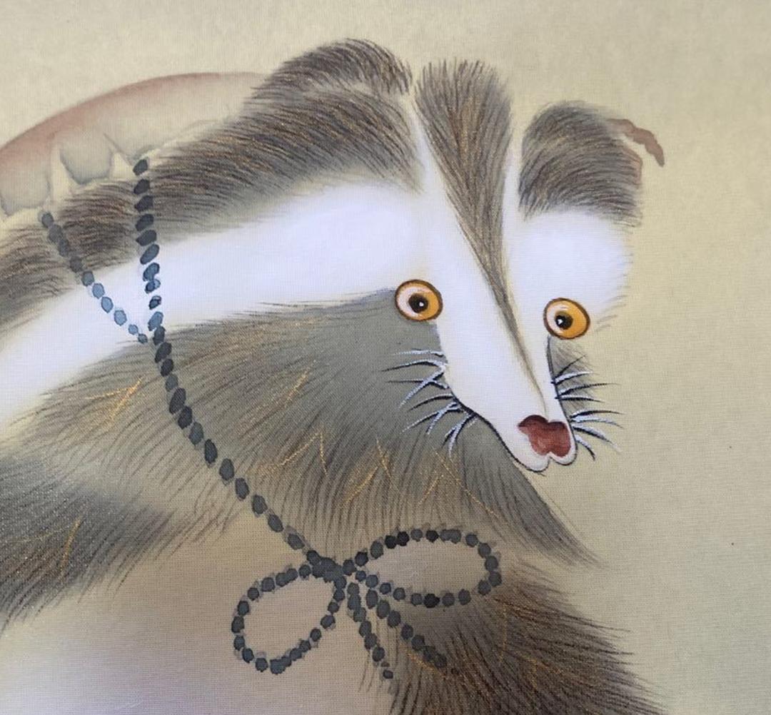 掛軸 鳳雲『福狸十徳図』絹本 肉筆 共箱付 良好品 掛け軸 No.2057