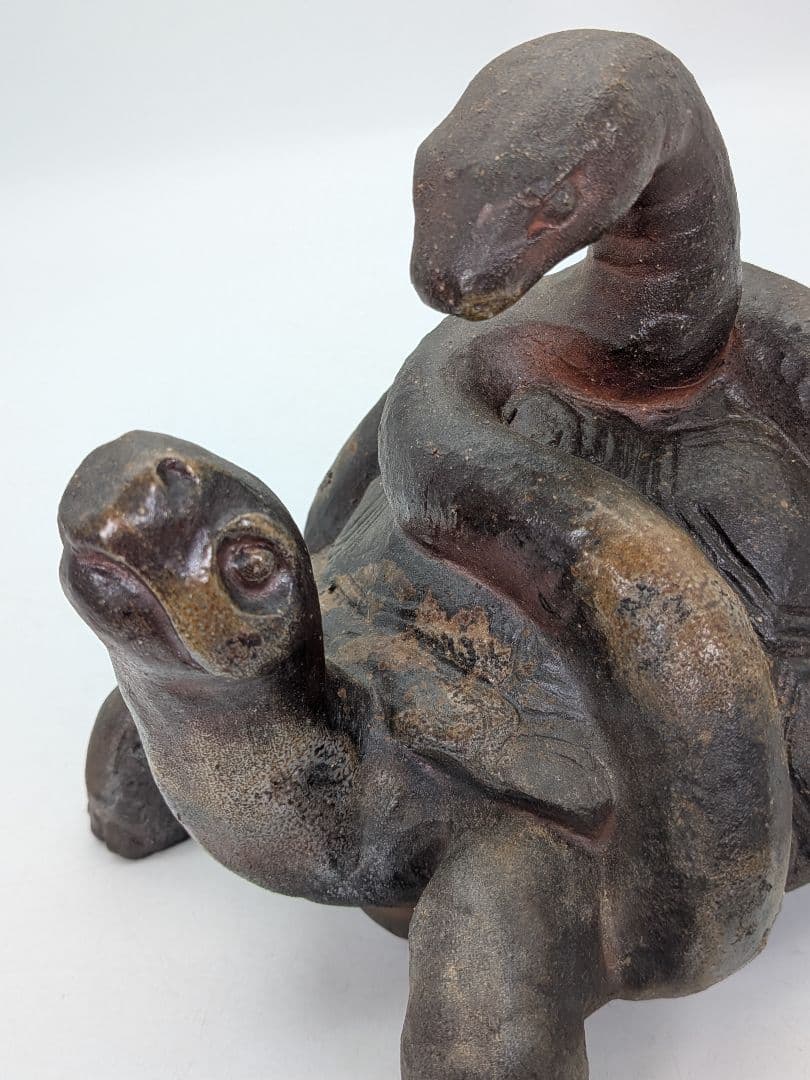 廬山窯 武用君彦 備前焼 干支置物「己巳」 共箱共布 巳年 亀蛇 ヘビ 在銘