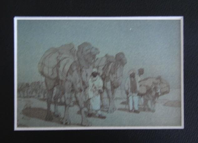 吉田博、【アフガニスタンのキャラバン　月夜】、希少な大判額装用画集より