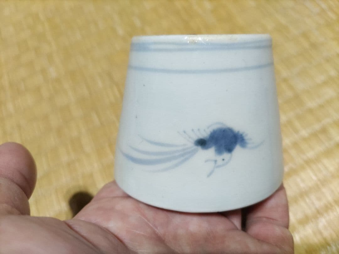 初期様式　そば猪口　鳥に枝垂れ柳　唐辛子かも？美品！古伊万里