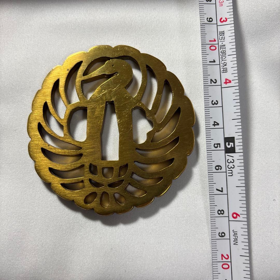金色 鶴デザイン 鍔(つば) 鶴丸　鐔　武具