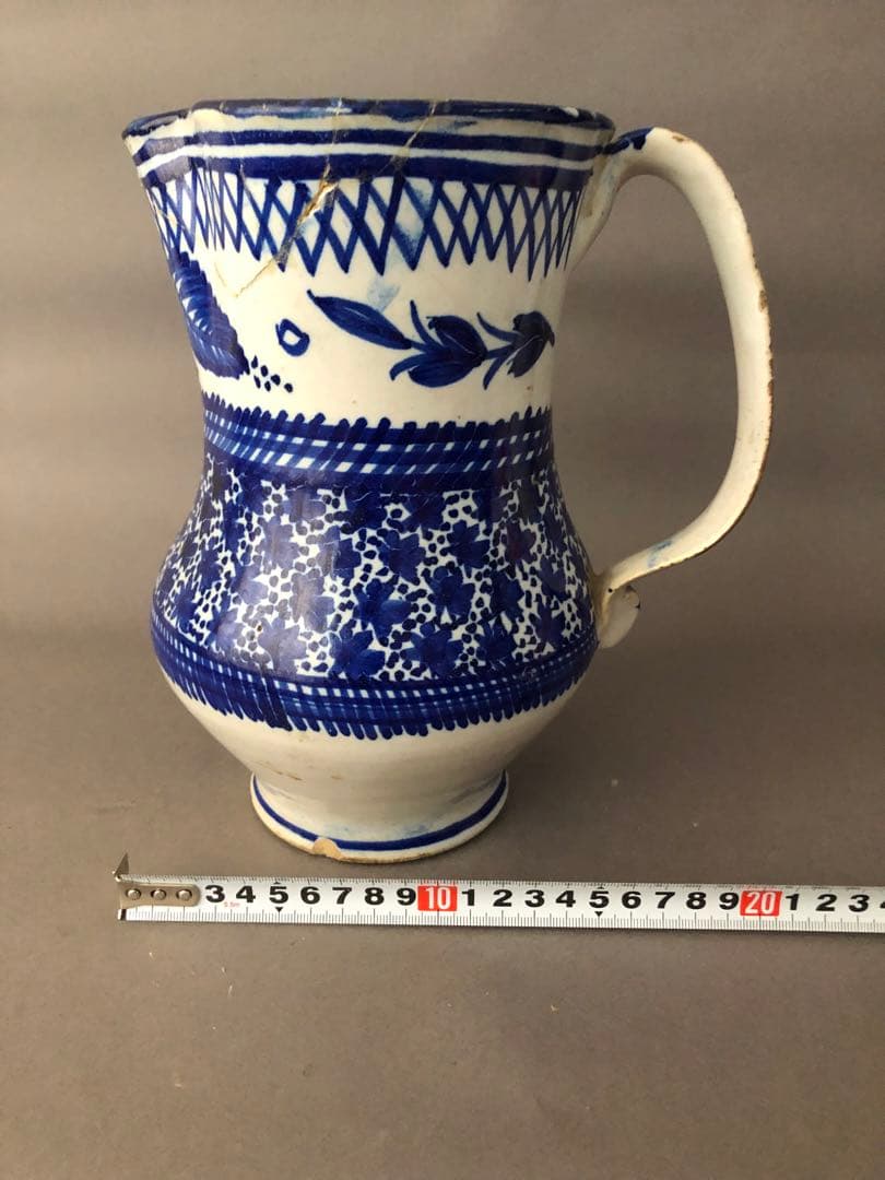 スペイン骨董　古陶 陶器　マニセス焼の水差し、ピッチャー　アンティーク