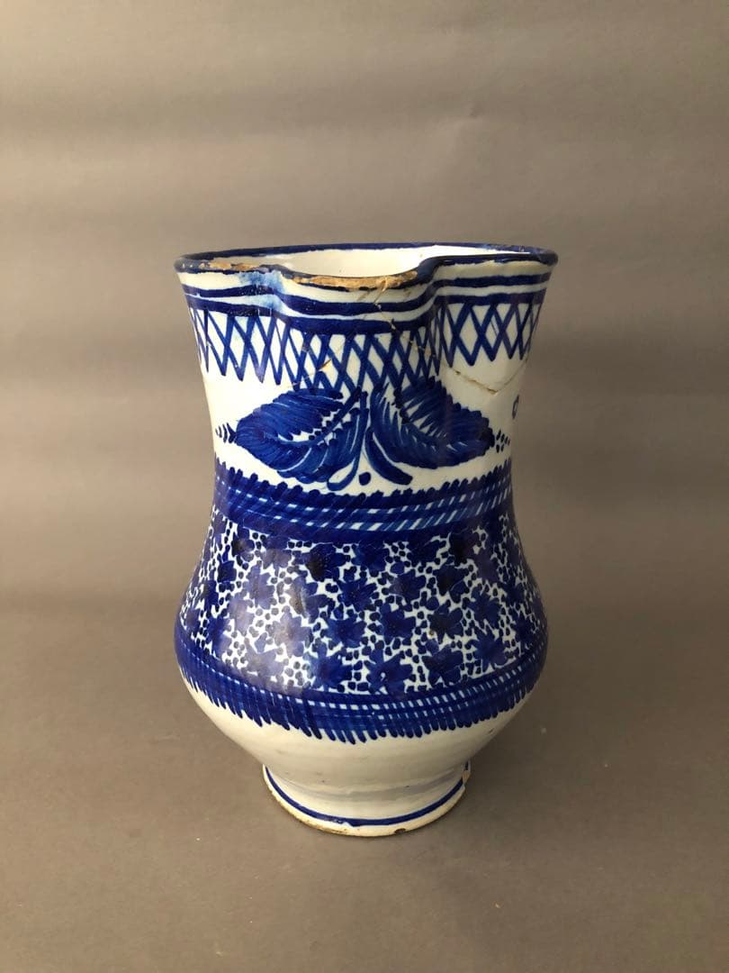 スペイン骨董　古陶 陶器　マニセス焼の水差し、ピッチャー　アンティーク