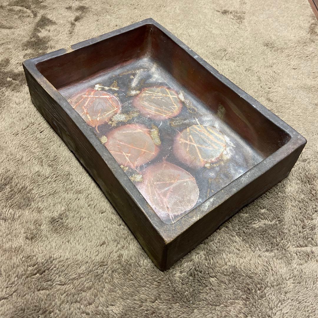 備前焼　大型　水盤　花器　角鉢　華道　生花　34.5センチ