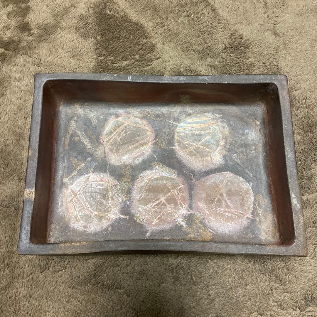 備前焼　大型　水盤　花器　角鉢　華道　生花　34.5センチ