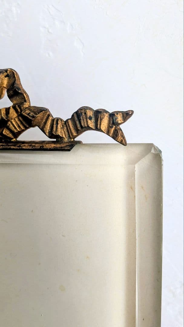 フランス 大きなガラス フォトフレーム ベベルガラス リボン装飾