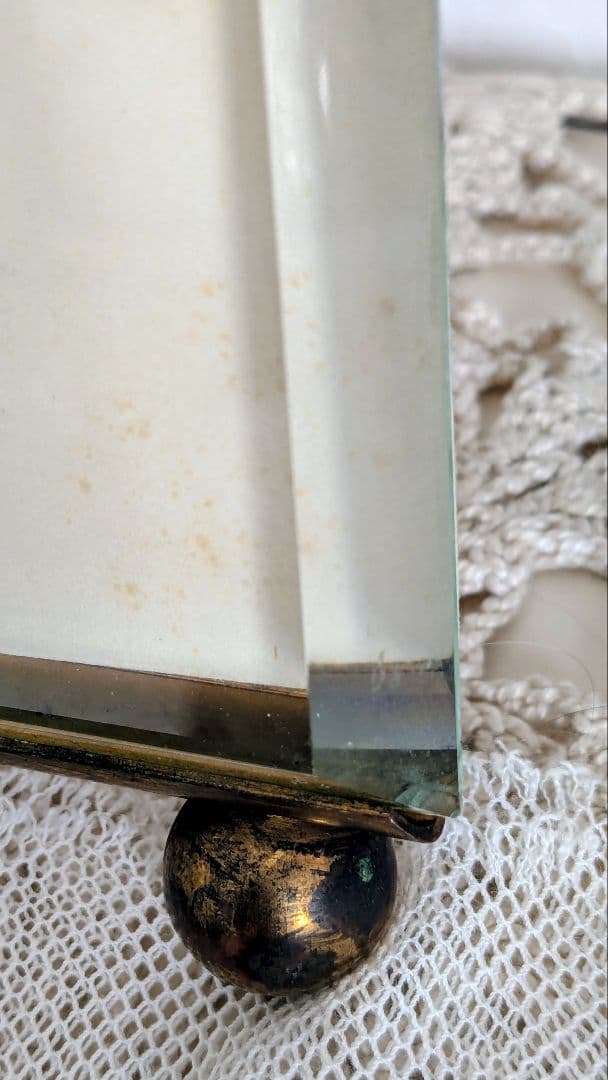 フランス 大きなガラス フォトフレーム ベベルガラス リボン装飾