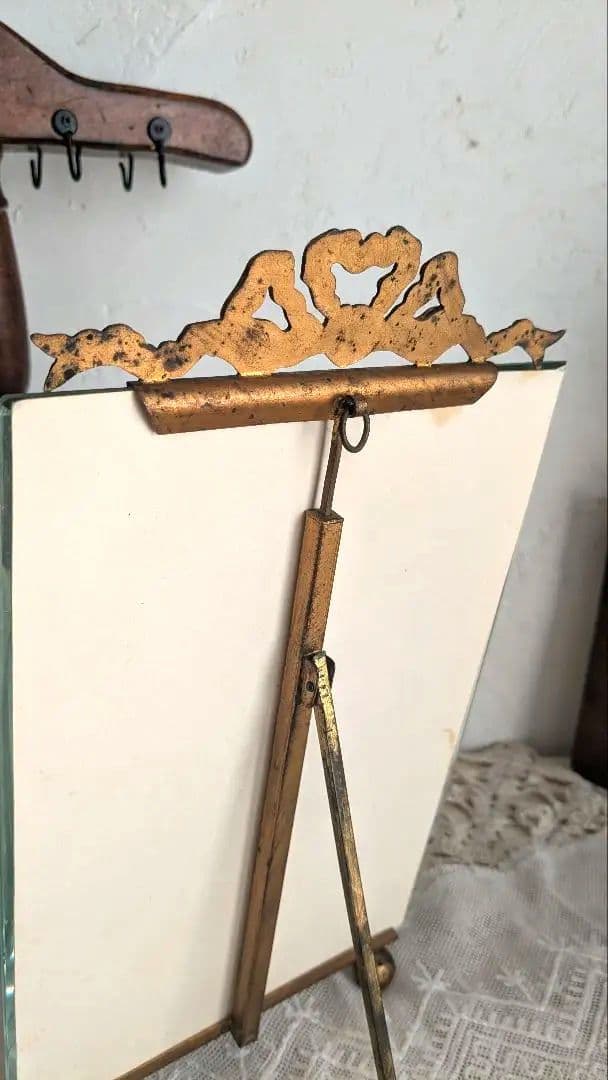 フランス 大きなガラス フォトフレーム ベベルガラス リボン装飾