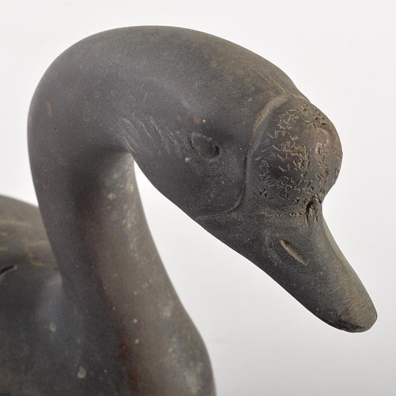 金工　秀山作　鋳銅　家鴨　アヒル　置物　一對　重さ合計約3.2㎏　G　R7513