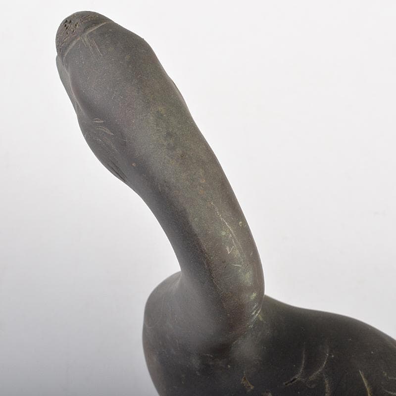 金工　秀山作　鋳銅　家鴨　アヒル　置物　一對　重さ合計約3.2㎏　G　R7513