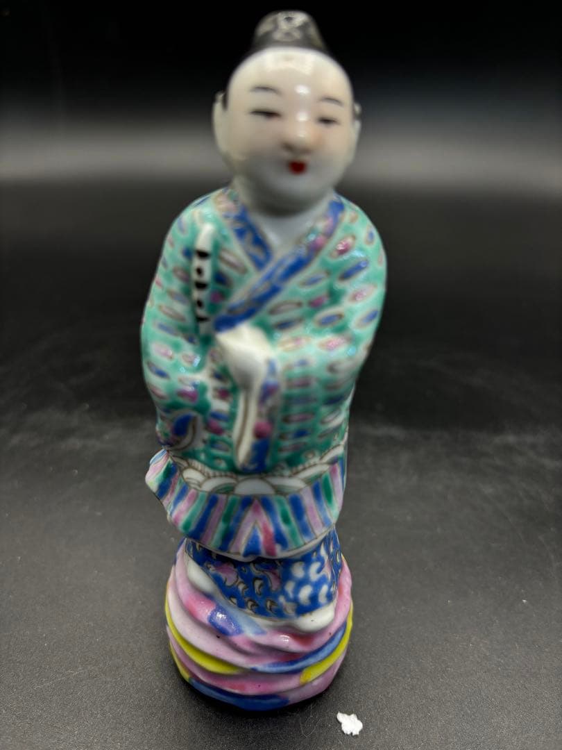 中国美術 古玩 色絵陶人形 陶器人形 高さ約13cm 置物 オブジェ 古董品